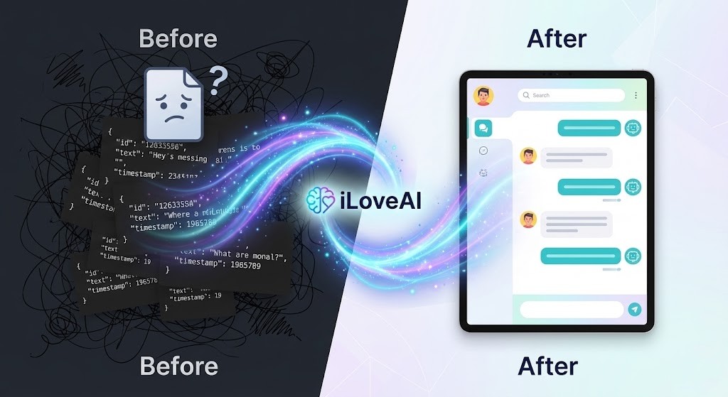 iLoveAI interface: from JSON to beautiful conversation view
